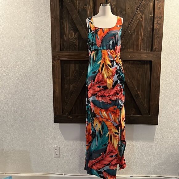 Colorful Print Scoop Neck Sleeveless Bodycon Beach, Long Dress stretches 1XL - Picture 5 of 10
